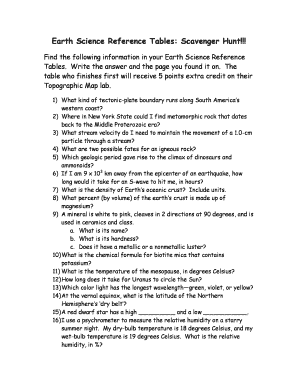 Earth Science Reference Table Scavenger Hunt Answer Key Fill Online