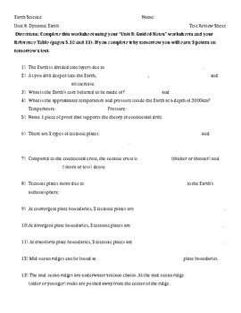 Earth Science Regents Dynamic Earth Unit Review Worksheet By Kristen Wagner