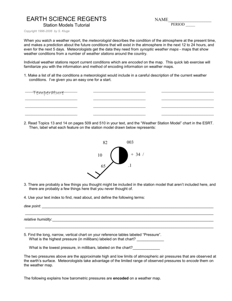 Earth Science Regents Station Models Tutorial Answers 