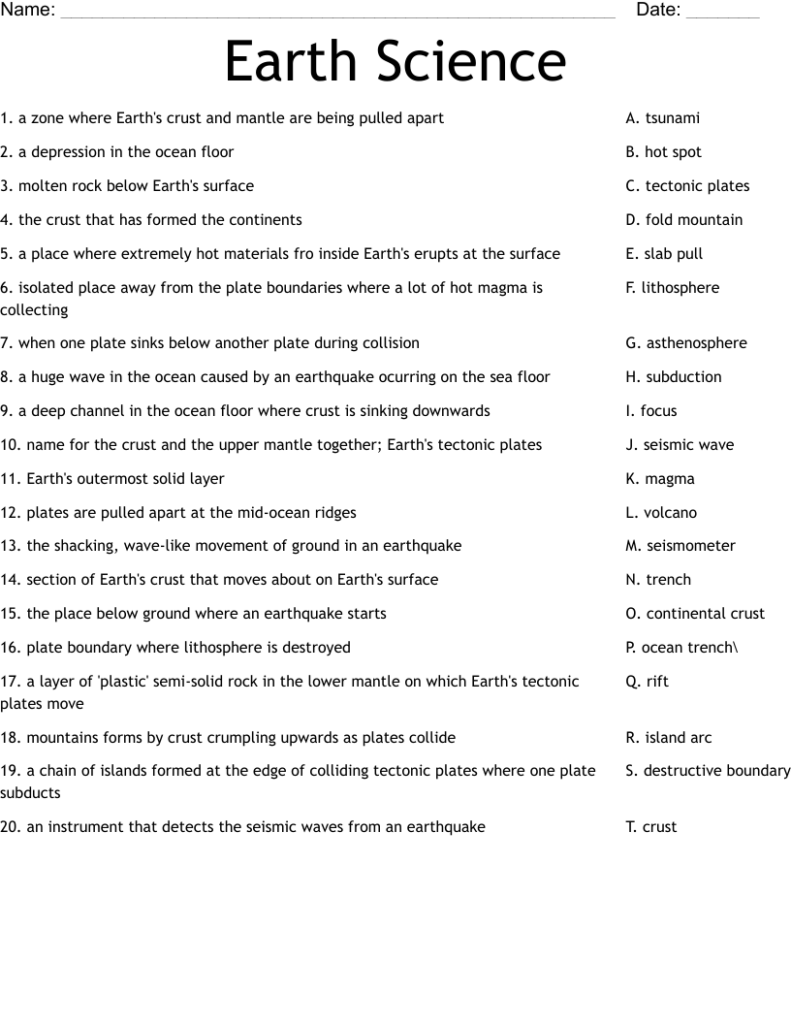 Earth Science Worksheet WordMint