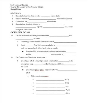 Environmental Science 16 1 Our Dynamic Climate MS Word Guided Notes 