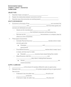 Environmental Science 2 1 Economics MS Word Guided Notes PowerPoint