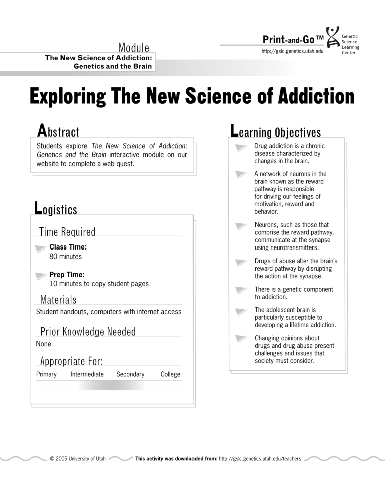 Exploring The New Science Of Addiction Print and Go