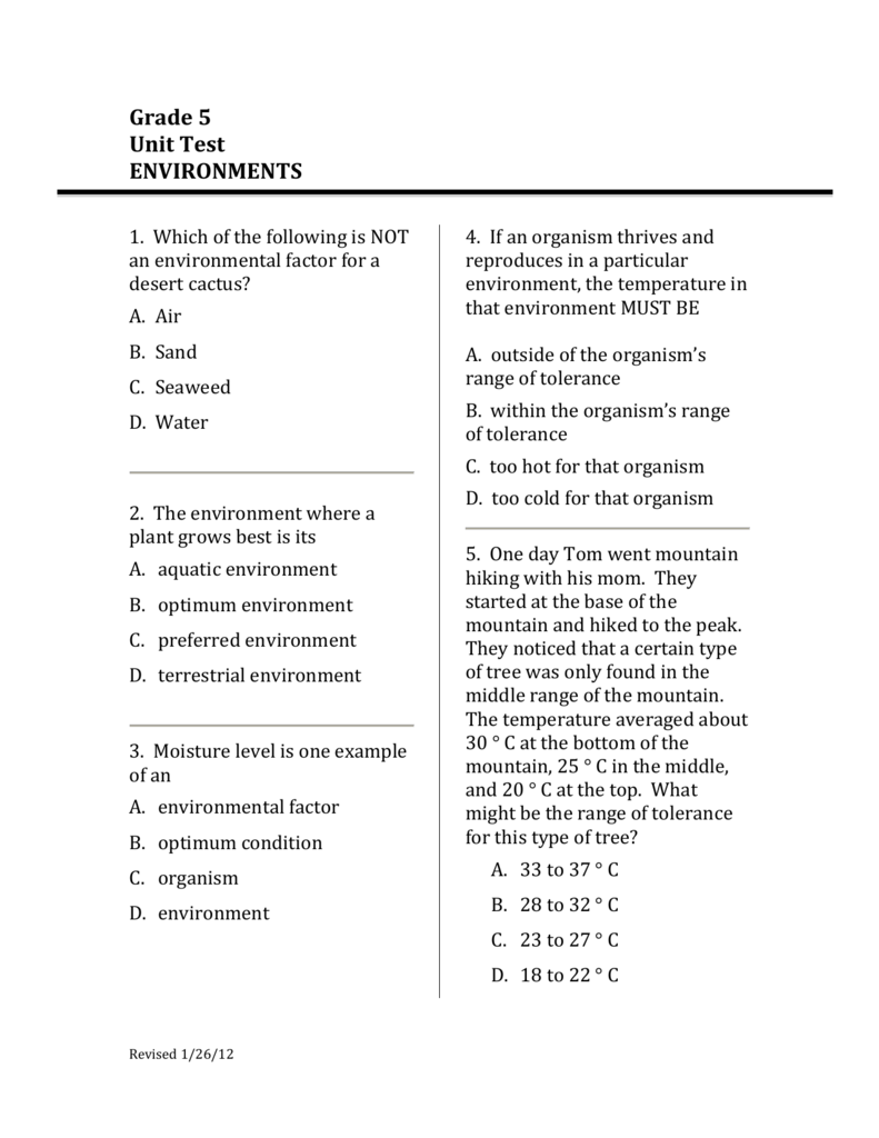 Fifth Grade Science Test Prep Worksheets Scienceworksheets