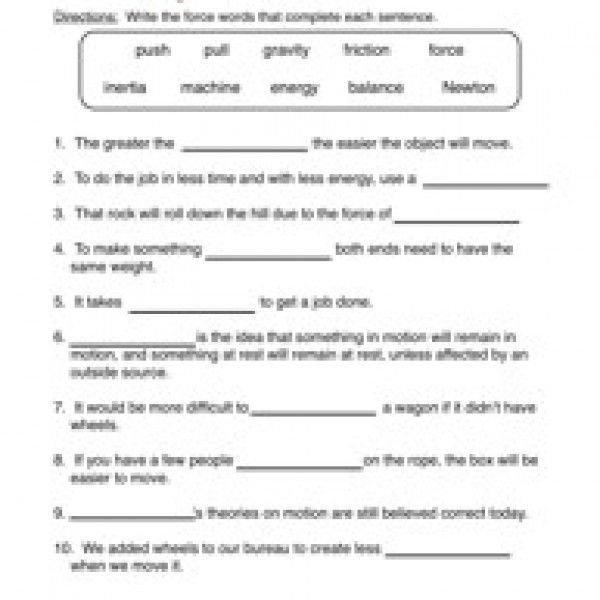 Force And Motion 8th Grade Worksheets Worksheets Master