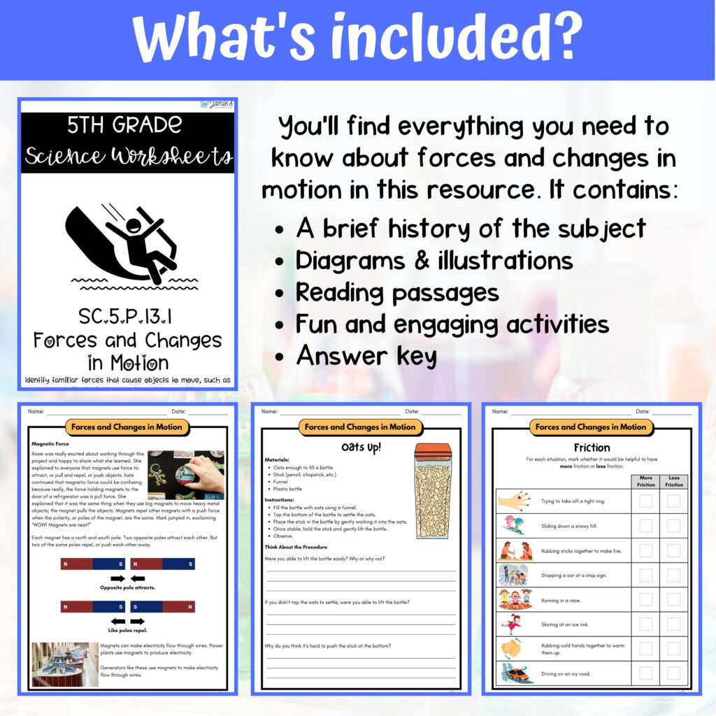 Force And Motion Activity Answer Key 5th Grade Physical Science 