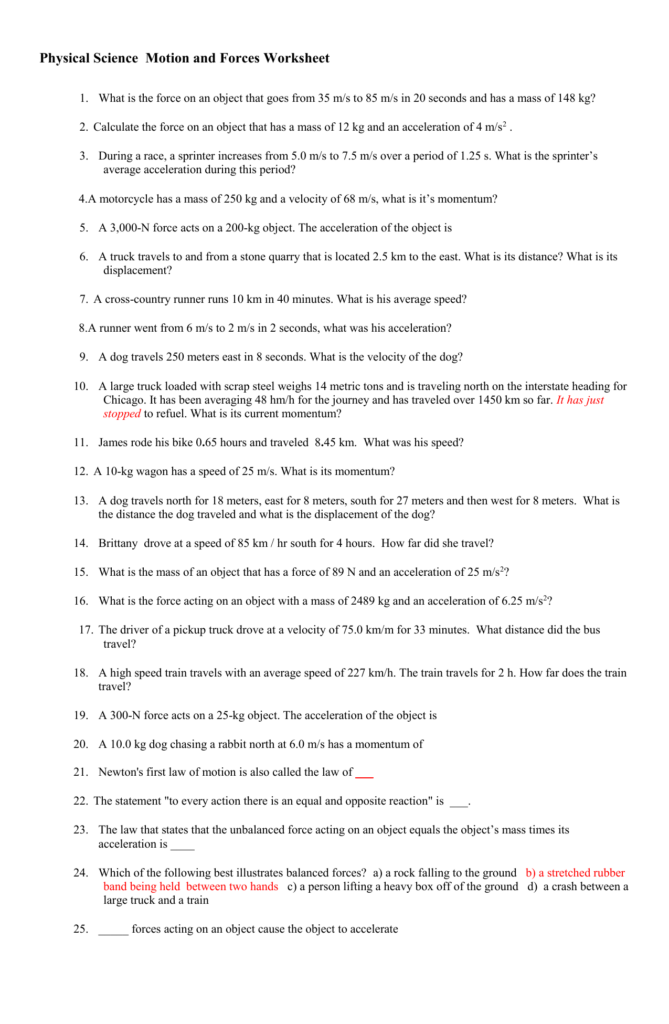 Force And Motion Worksheet Answers Onlineworksheet my id