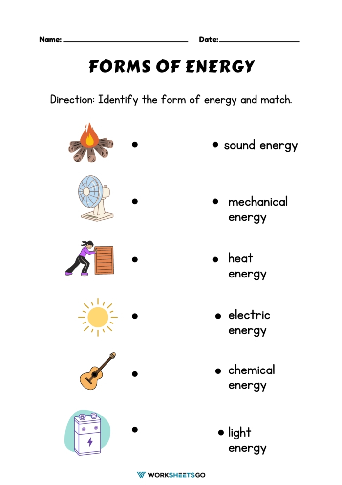 Forms Of Energy Worksheets