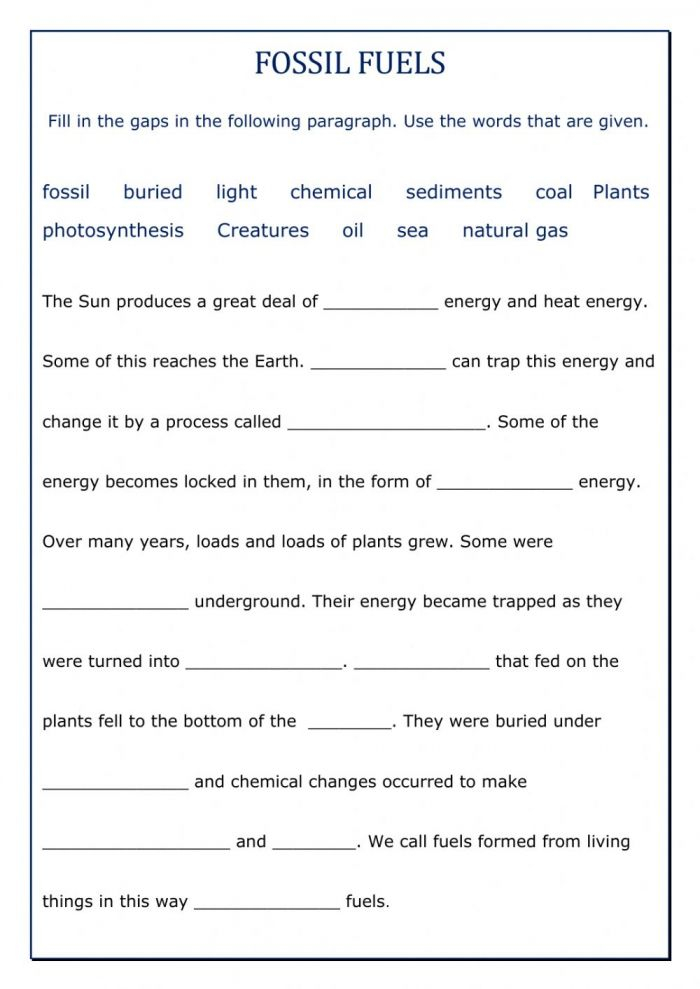 Fossil Fuels Worksheet 5th Grade