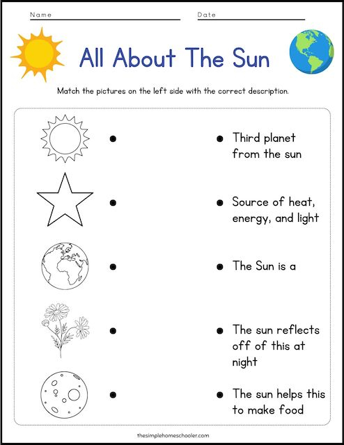 Free All About The Sun Worksheet Packet The Simple Homeschooler