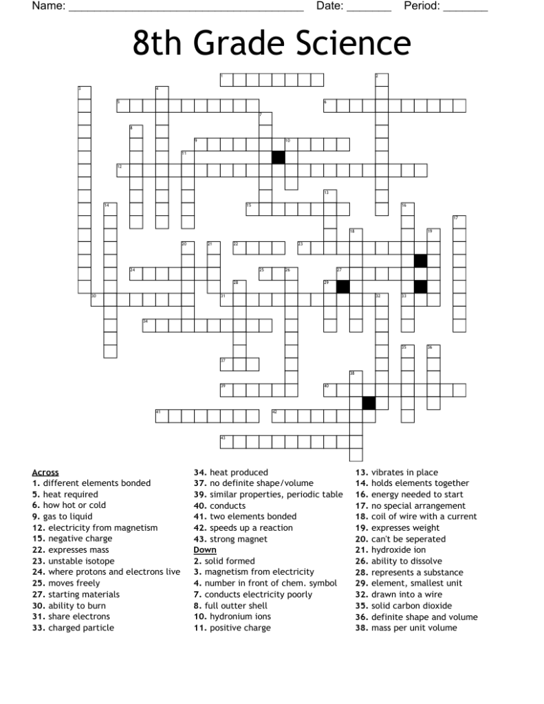 Free Printable Science Crossword Puzzles Printable Form Templates 