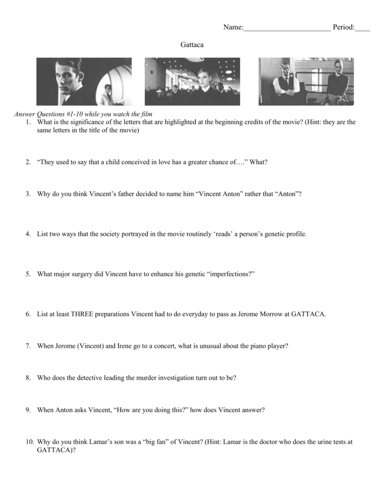 Gattaca Movie Worksheets Answers