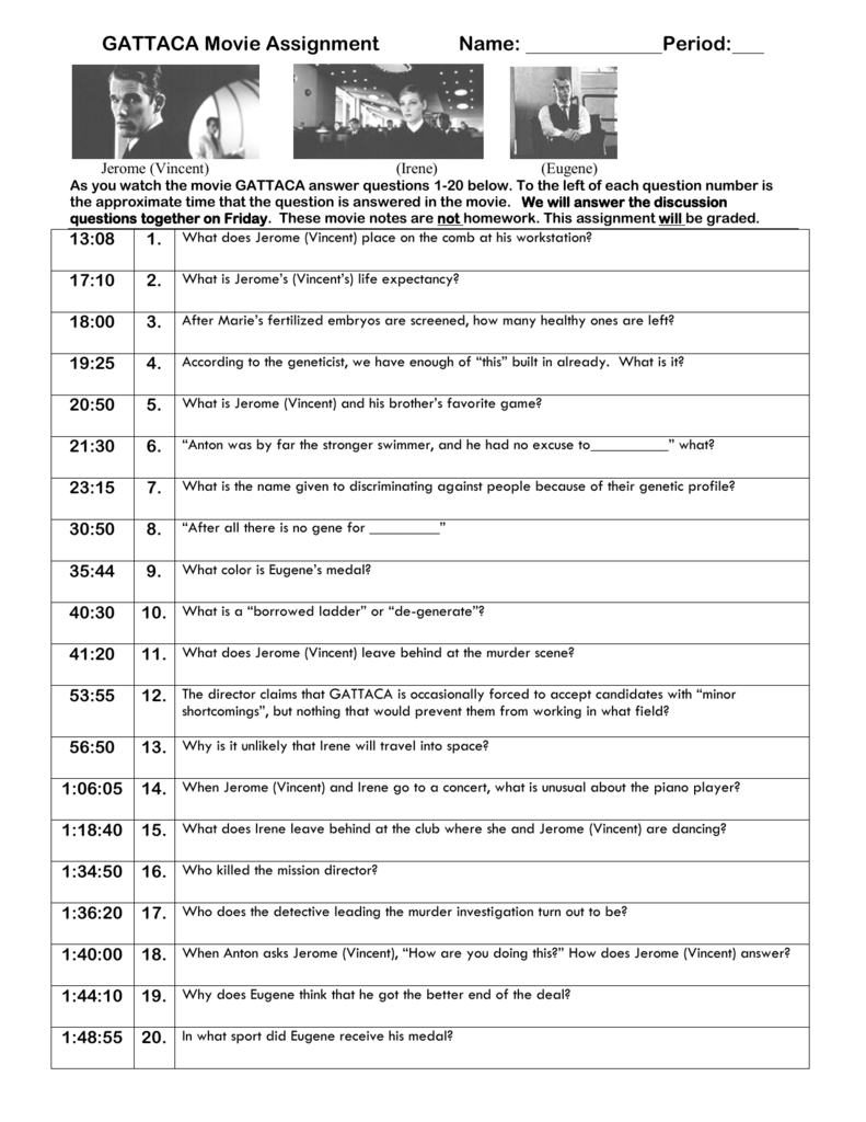 Gattaca Science Movie Worksheet Answers Scienceworksheets