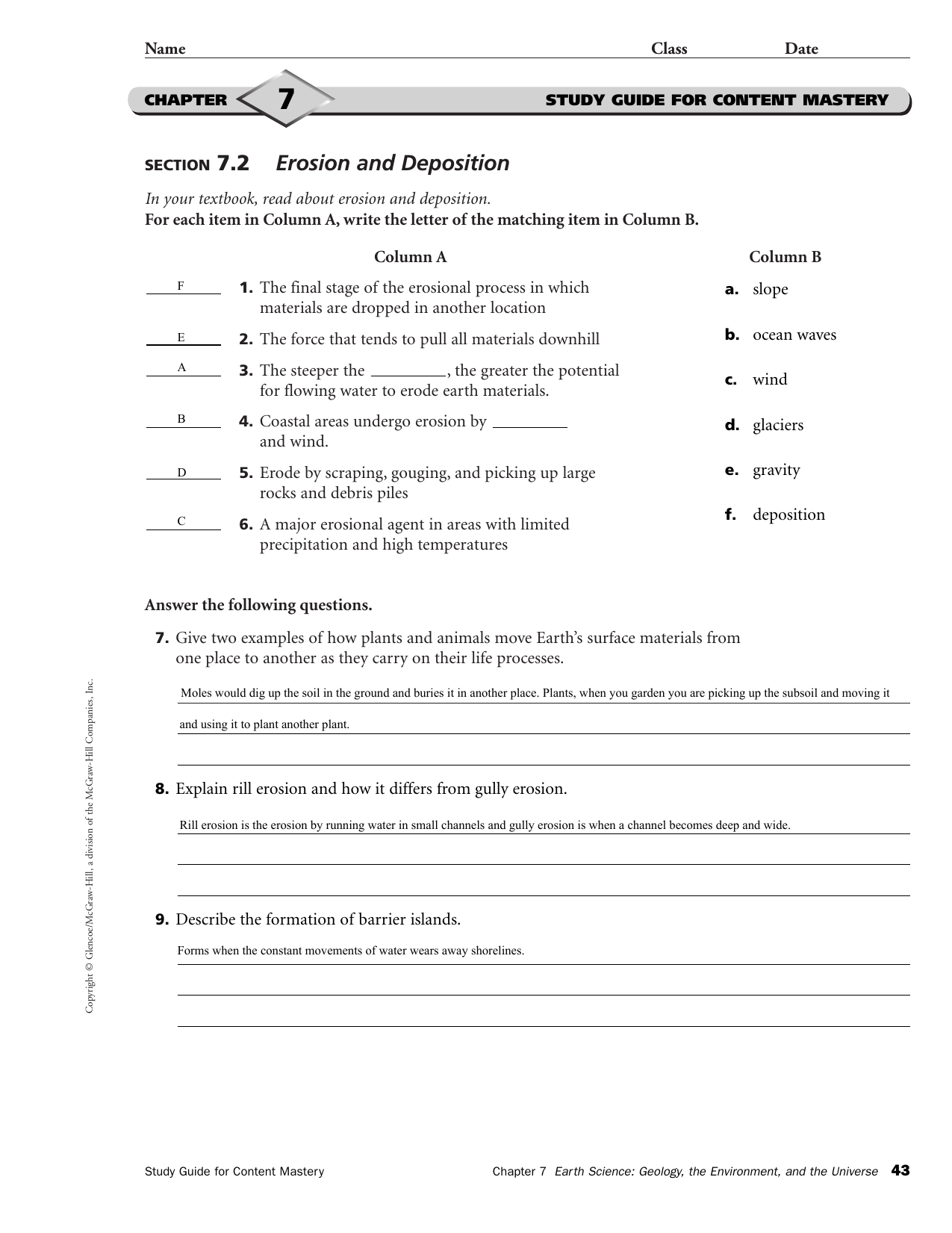 Glencoe Worksheet Answers Science Scienceworksheets