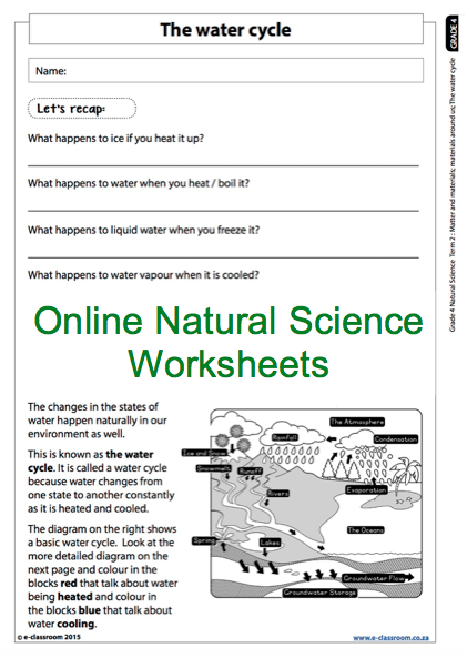 Grade 4 Online Natural Science Worksheet The Water Cycle For More 