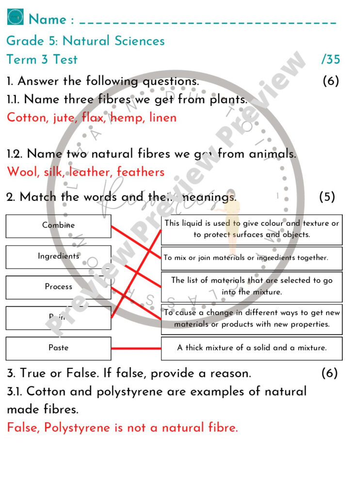 Grade 5 Natural Science Test Term 3 Teacha 