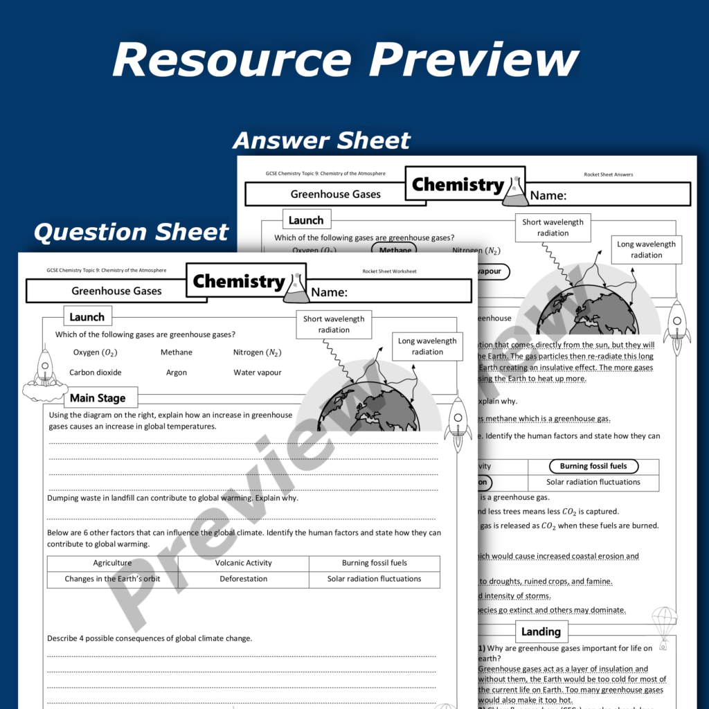 Greenhouse Gases Home Learning Worksheet GCSE Teaching Resources