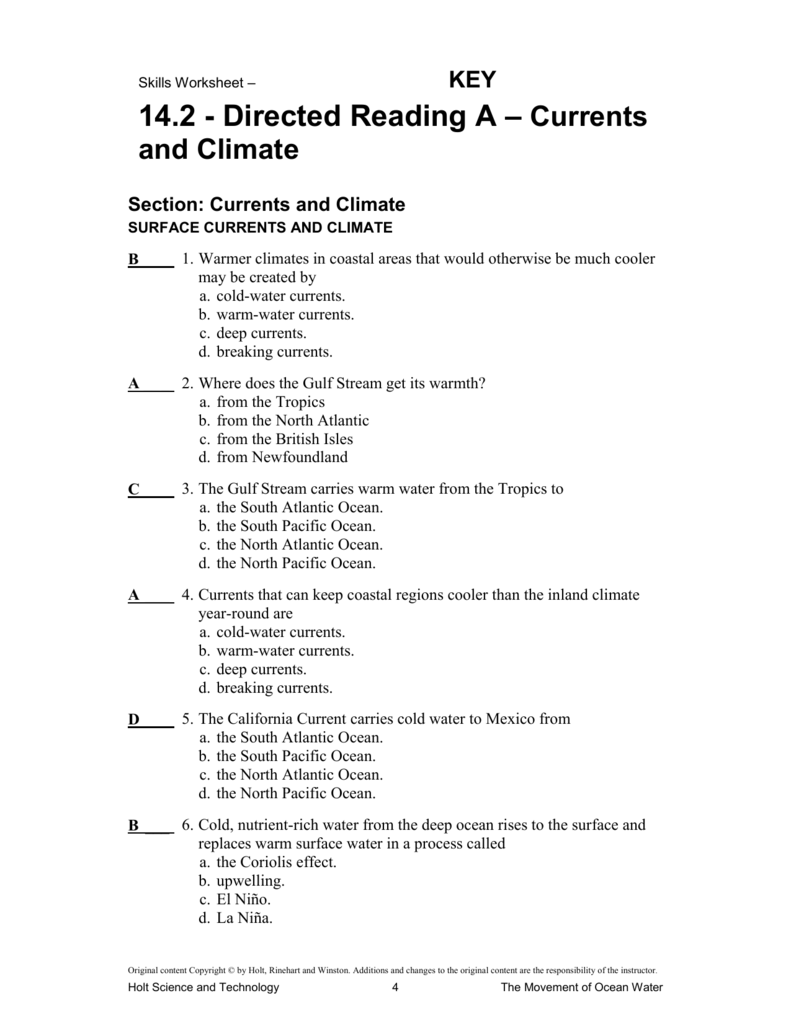 Holt Earth Science Directed Reading Worksheets Answer Key Pdf 