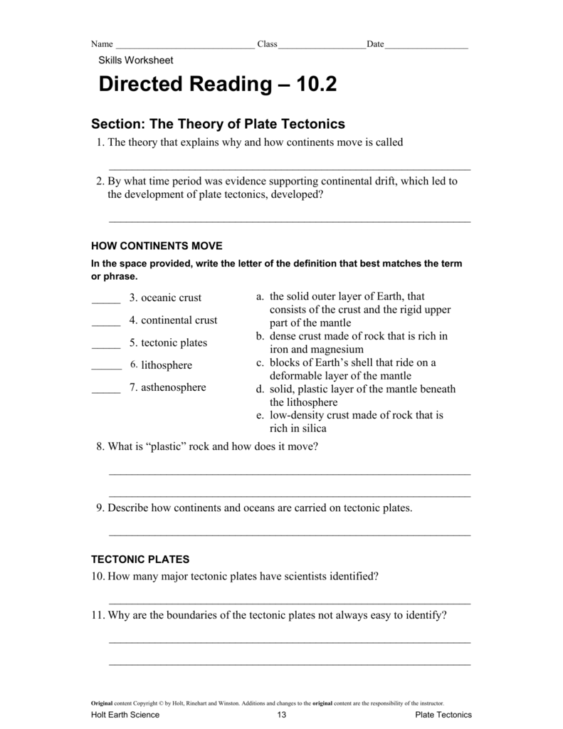 Holt Earth Science Directed Reading Worksheets Scienceworksheets