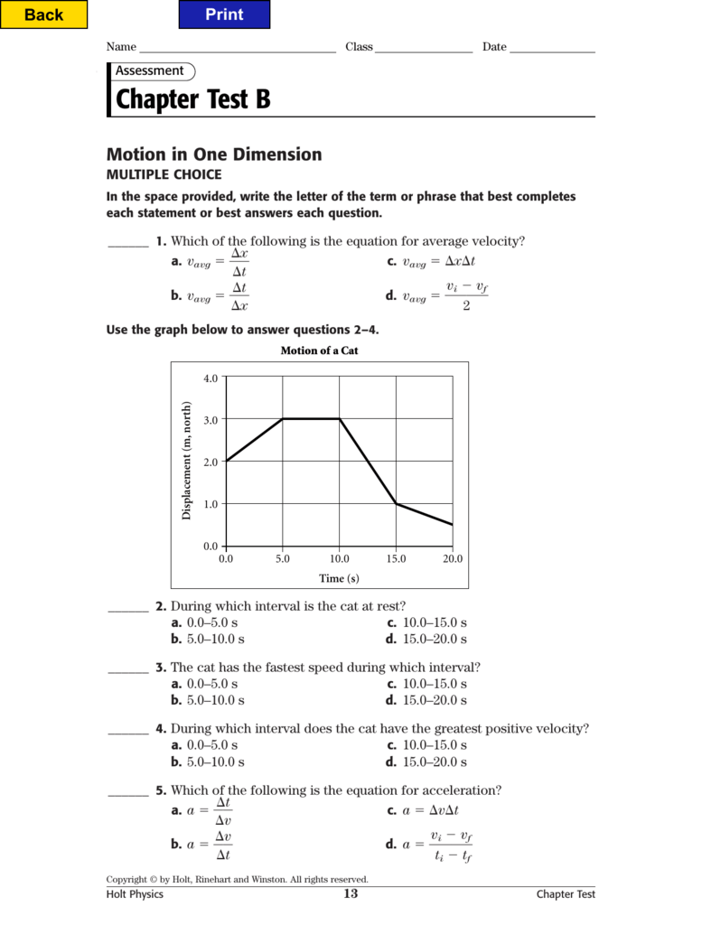 Holt Physics Motion In One Dimension Worksheet Answers Thekidsworksheet