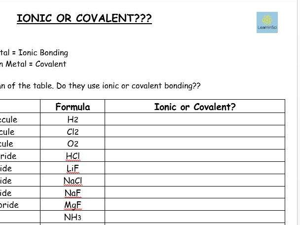 Ionic And Covalent Bonding Worksheet Gcse