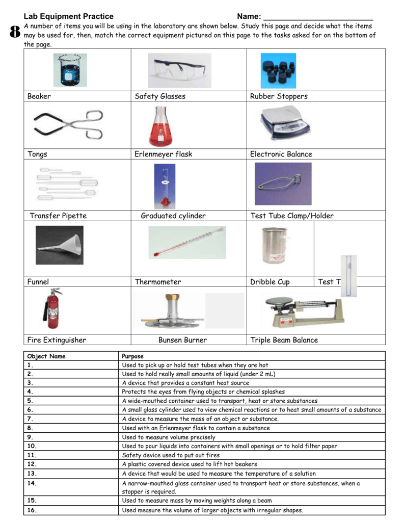 Lab Equipment Identification Worksheets Answers