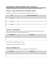 LabWorksheetBloodBloodVesselsHematocrit docx Lab Worksheet Blood And 