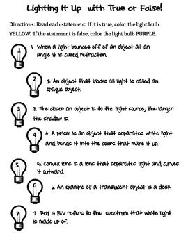 Light Worksheet Answers Physical Science