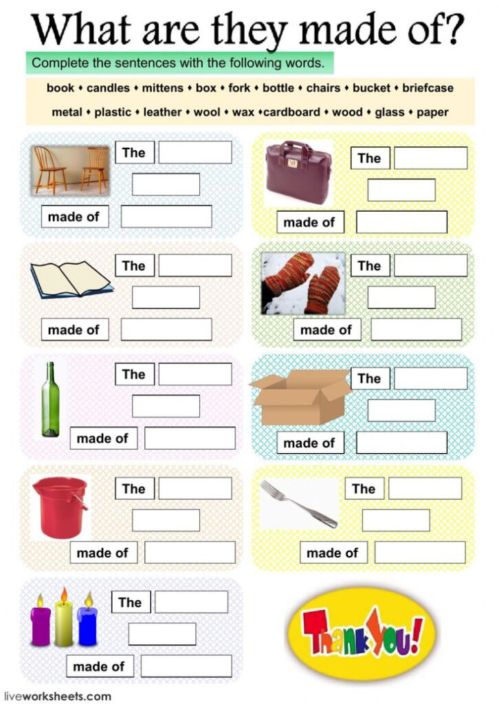 Materials Worksheet For Grade 1