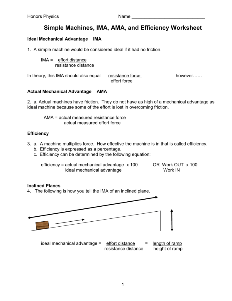 Mechanical Advantage Worksheets