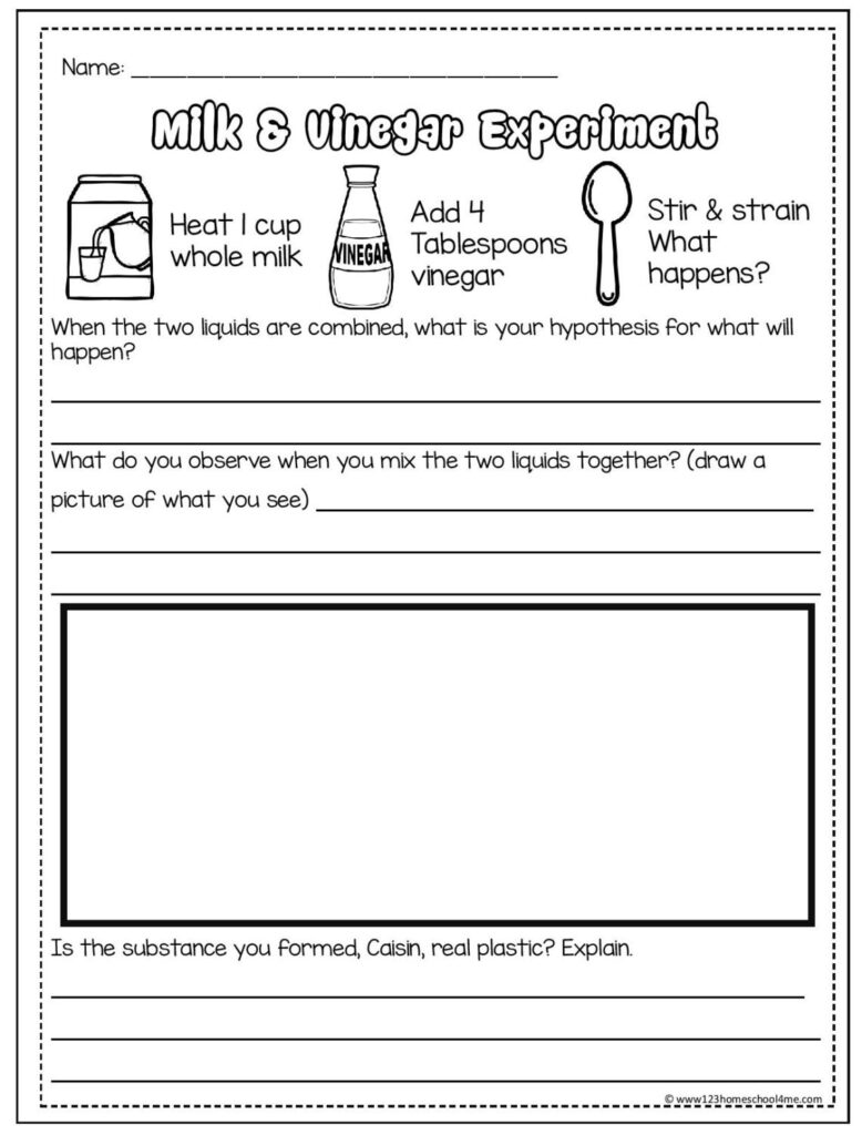 Milk And Vinegar Plastic Science Experiment with Free Printable Worksheet 