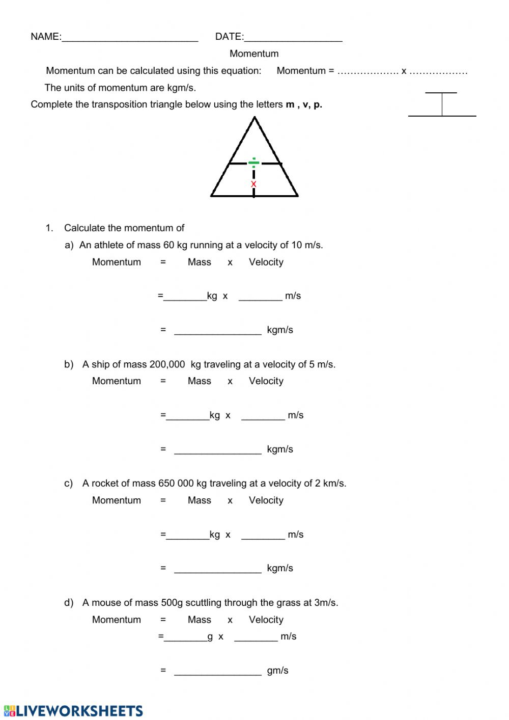 Momentum And Energy Physical Science Worksheet Scienceworksheets