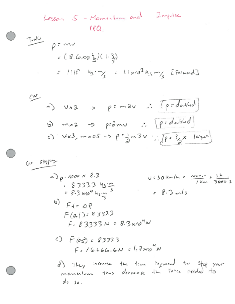 Momentum And Impulse Practice Question Answers Science Physics 