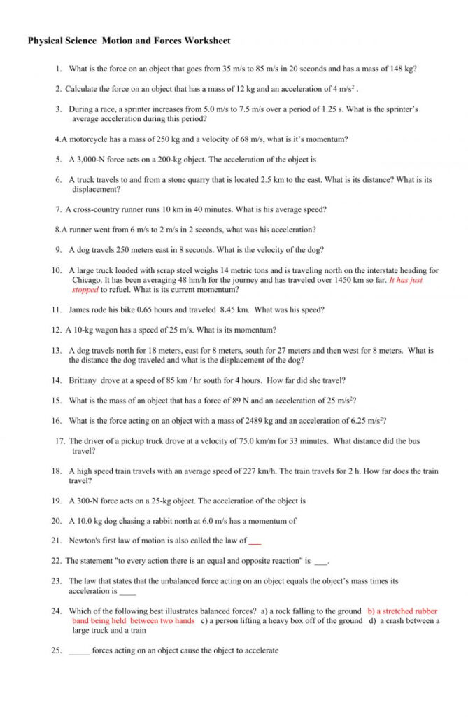 Motion Matching Worksheet Physical Science If8767 Answers 