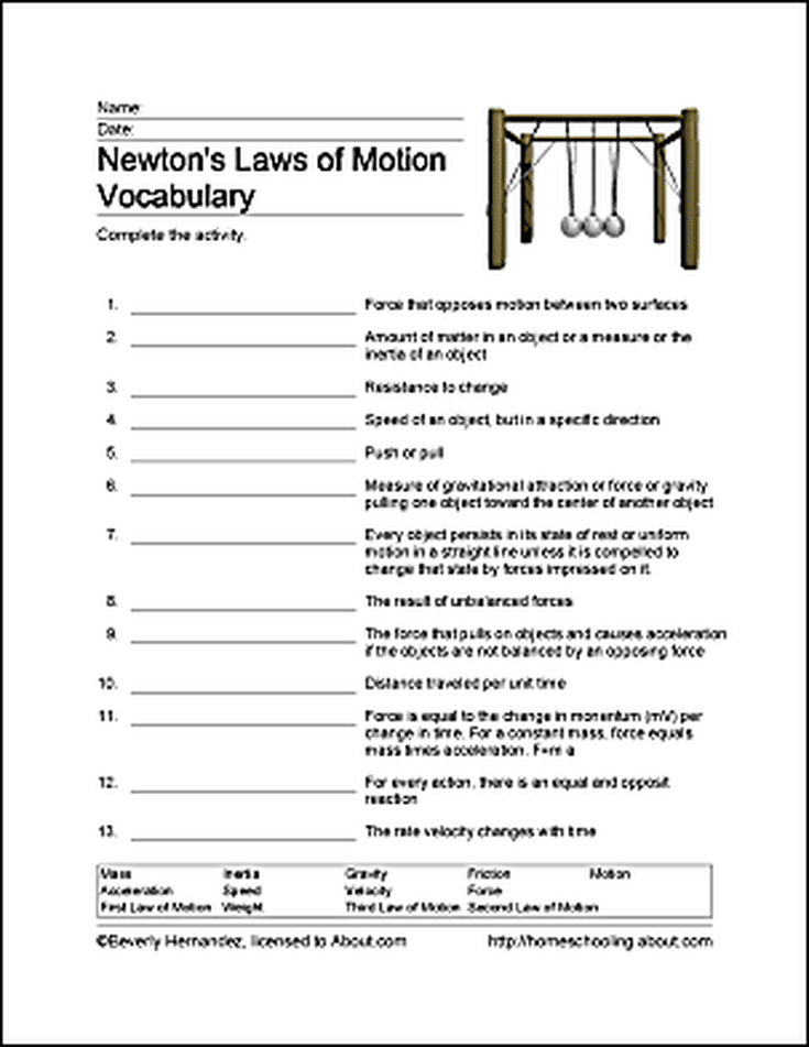 Newton 39 s Laws Of Motion And Force Worksheets Answers