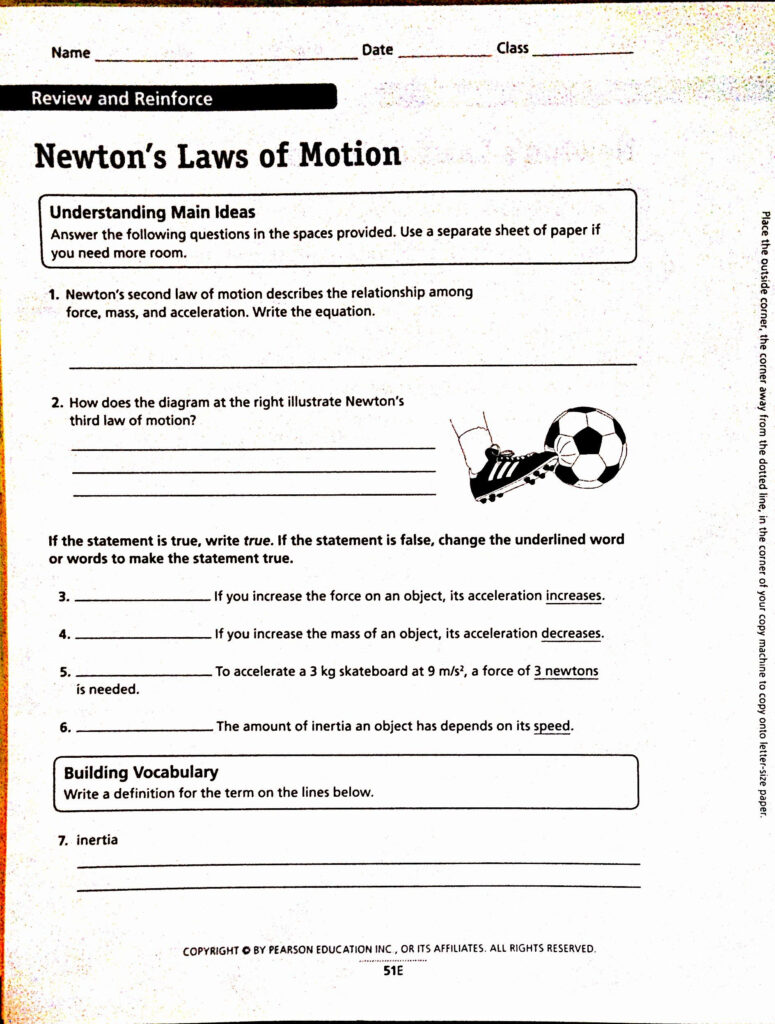 Newtons Laws Worksheet Physical Science