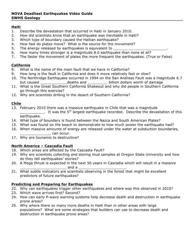 NOVA Deadliest Earthquakes Video Guide