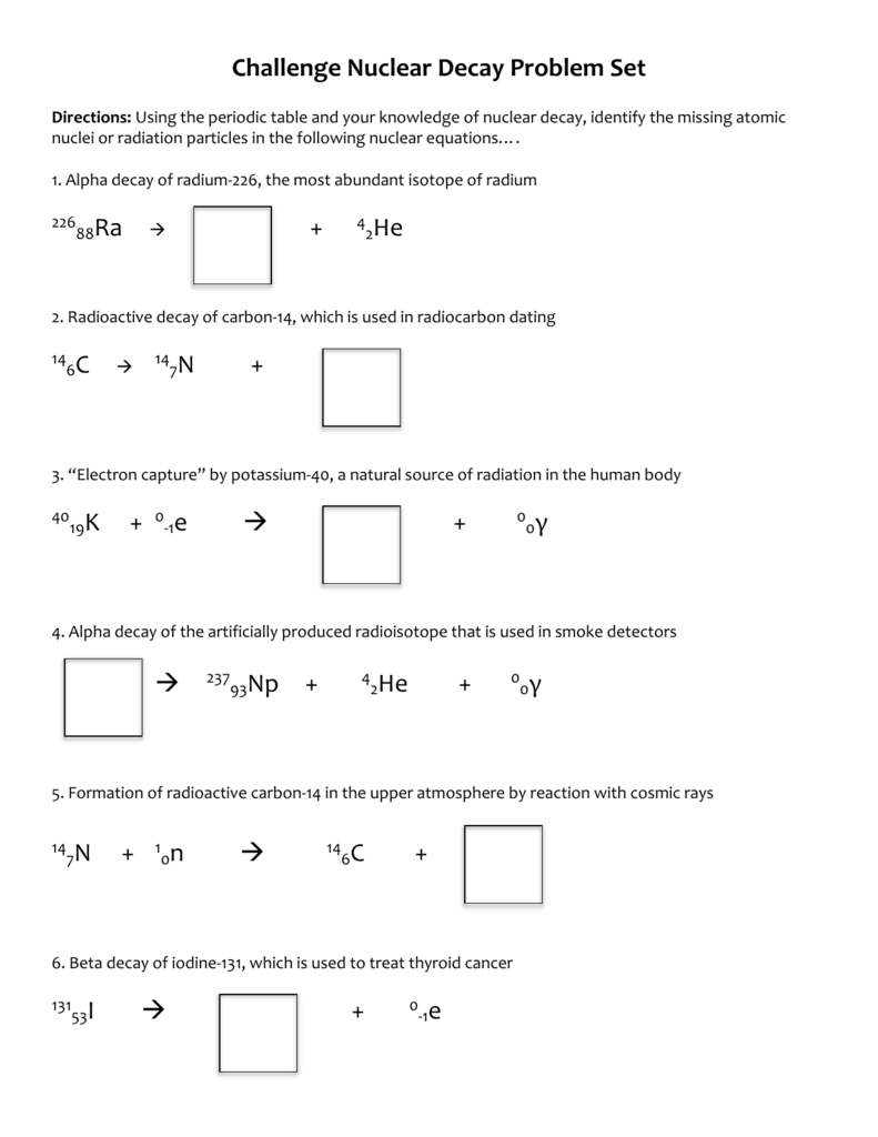 Nuclear Decay Worksheet Answers Key Wordworksheet