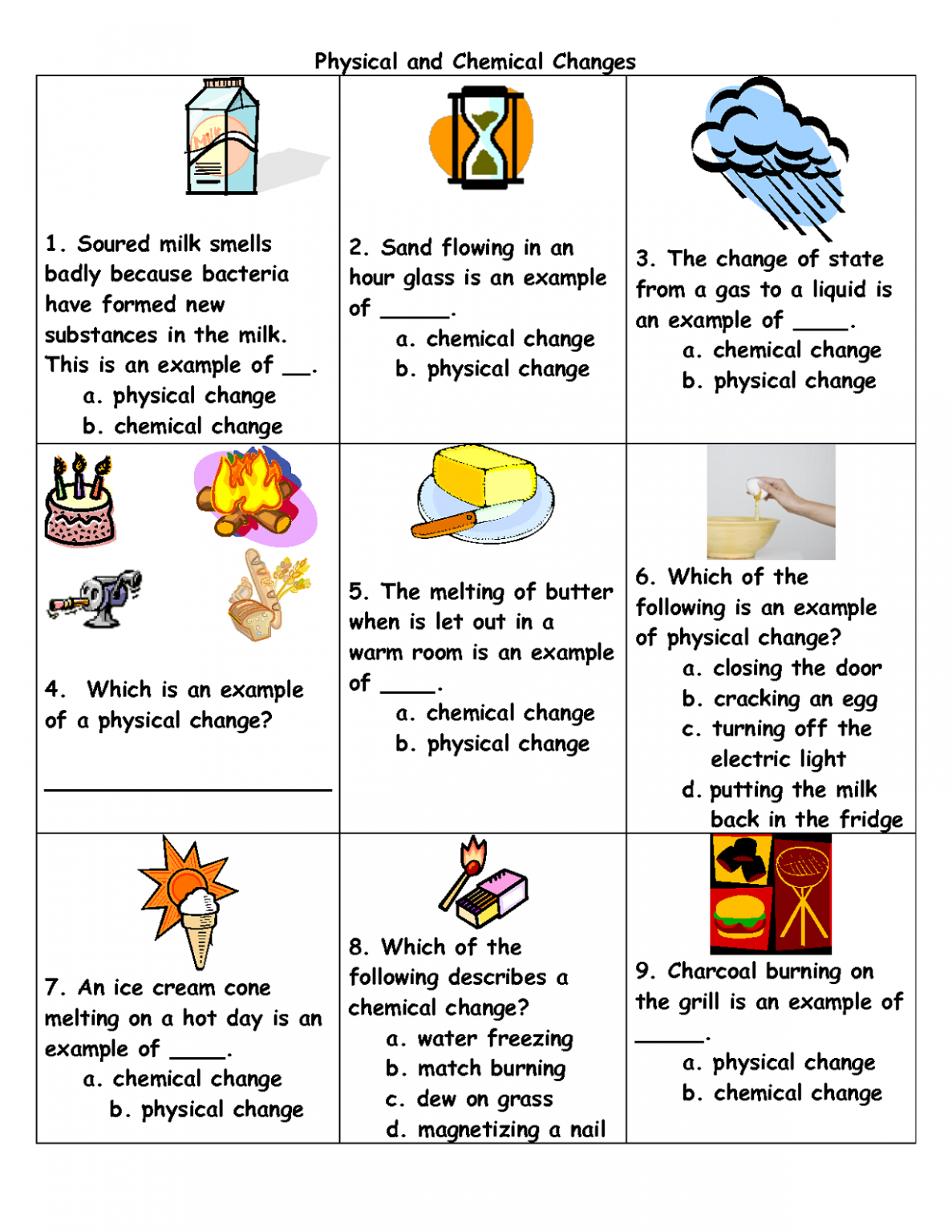 Physical Chemical Changes Worksheets