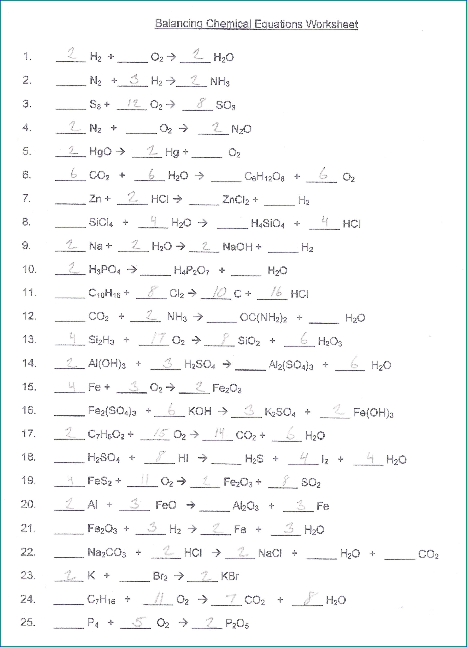 Physical Science Balancing Equations Worksheet Answers Equations