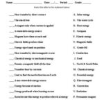 Physical Science Energy Concept Matching Worksheet 13 TPT