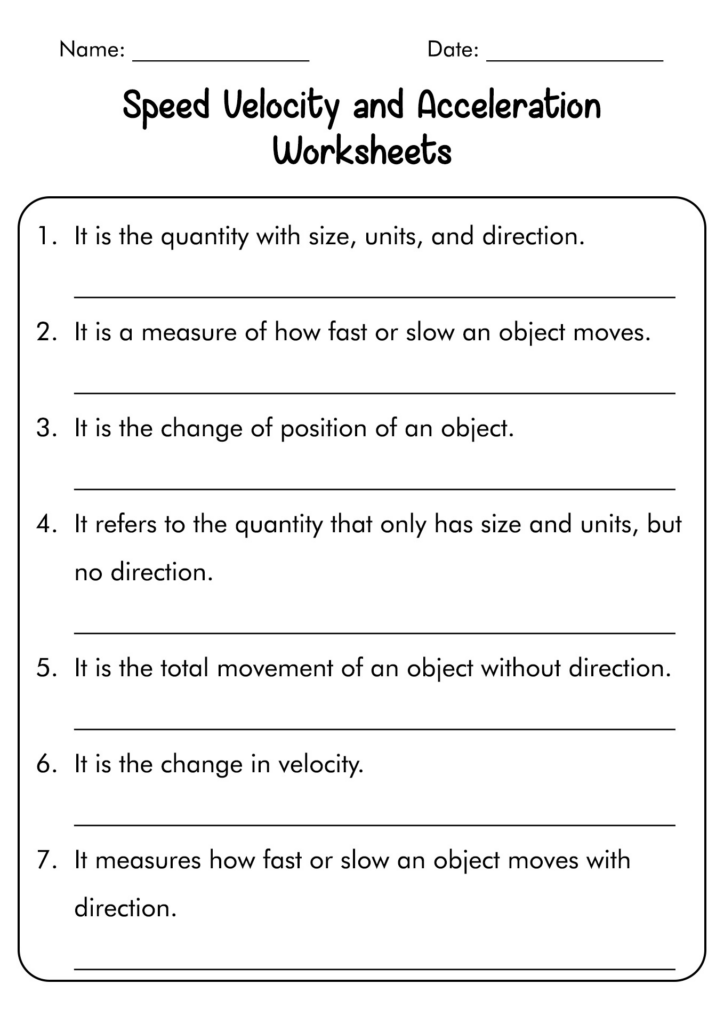 Physical Science Velocity And Acceleration Worksheet 