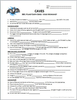 Planet Earth CAVES Video Questions Worksheet Editable By Tangstar 