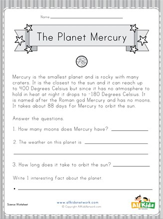 Planet Mercury Worksheet All Kids Network Worksheets Library