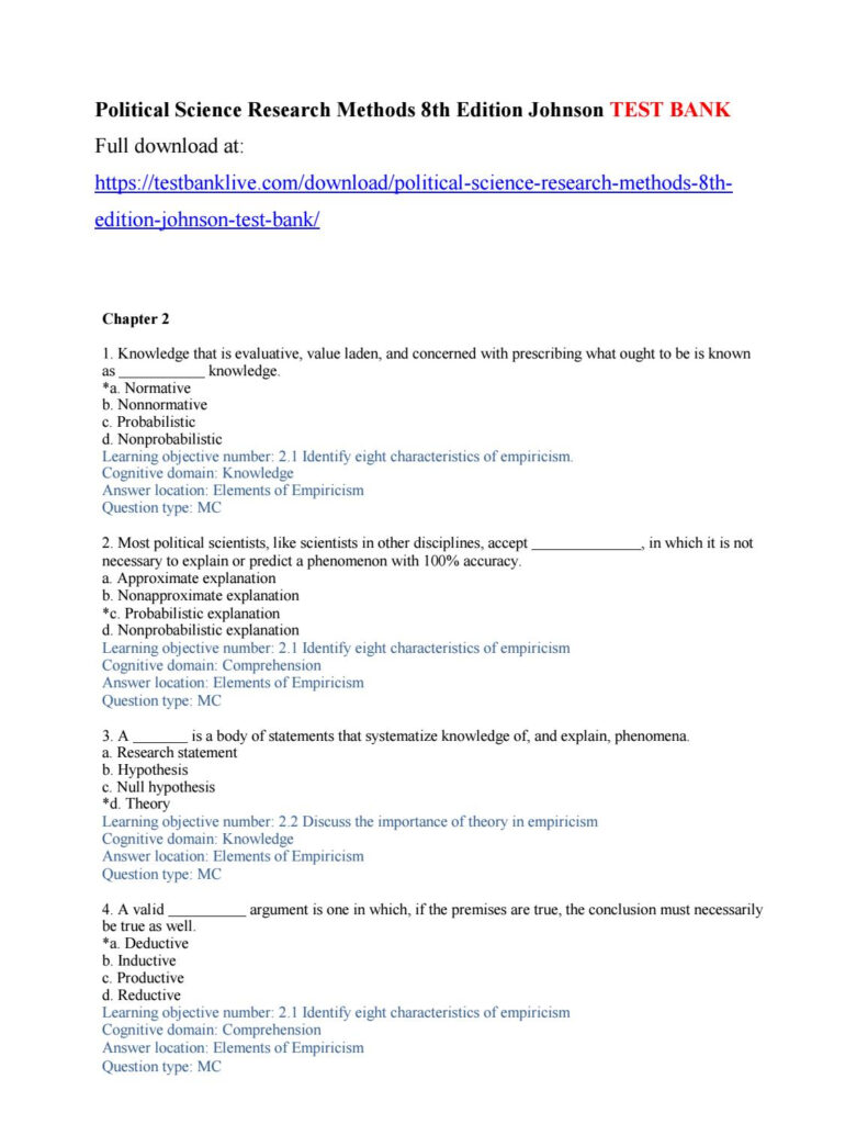 Political Science Research Methods 8th Edition Johnson Test Bank By 