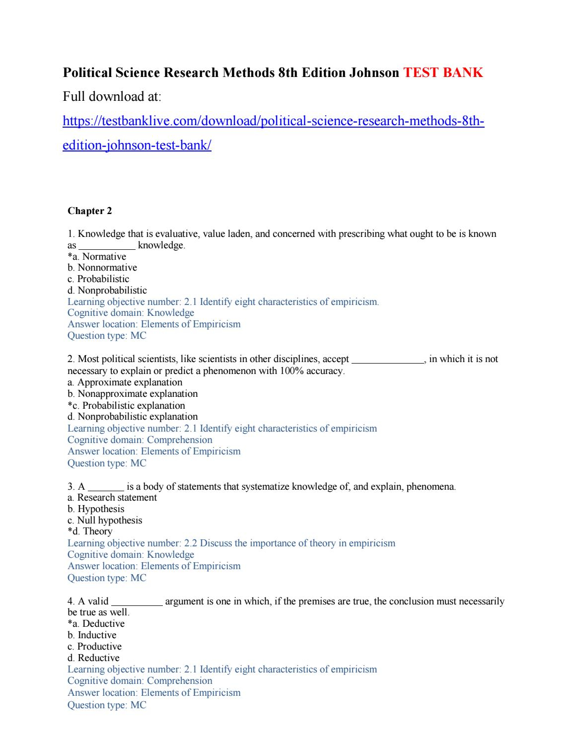 Political Science Research Methods 8th Edition Johnson Test Bank By