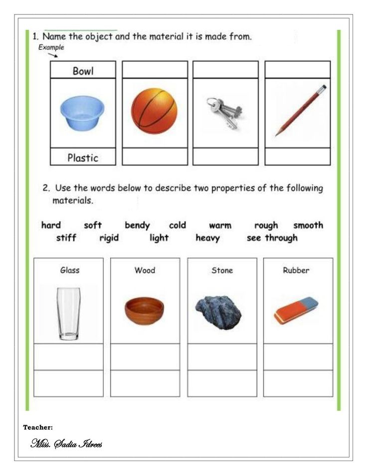 Properties Of Materials Worksheet For Grade 1