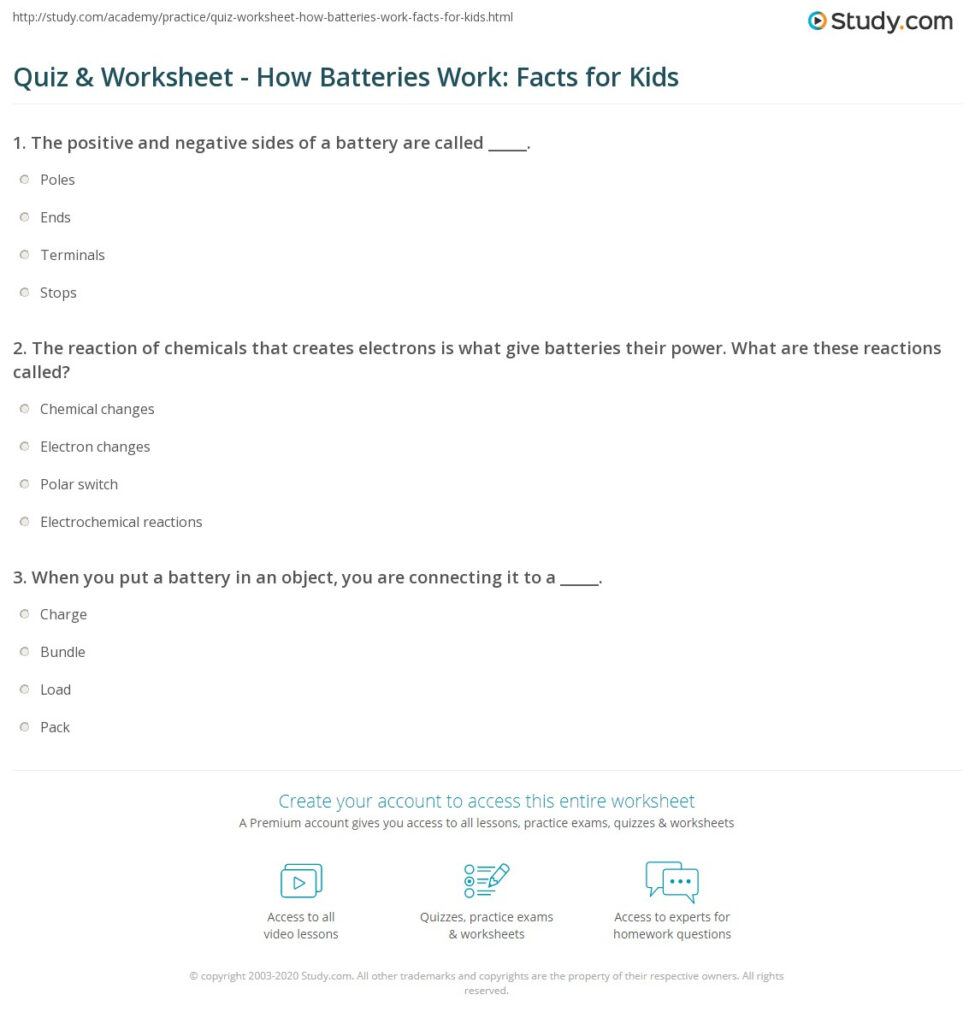 Quiz Worksheet How Batteries Work Facts For Kids Study