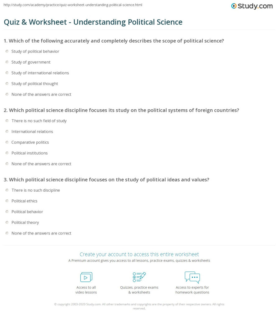 Quiz Worksheet Understanding Political Science Study