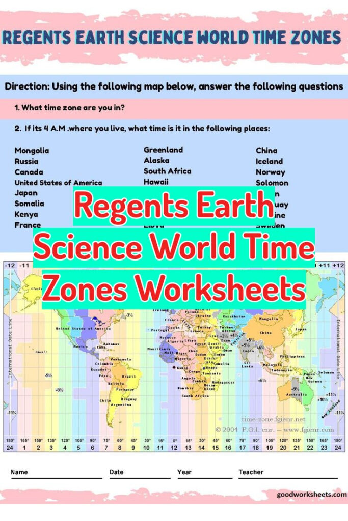 Regents Earth Science World Time Zones Worksheets With Answer Key 